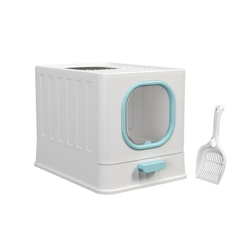 Katzentoilette, Geschlossene Katzentoilette mit Tür und Schaufel, großer Einstieg von Oben, Spritzschutz Katzentoilette(Blue) von birene