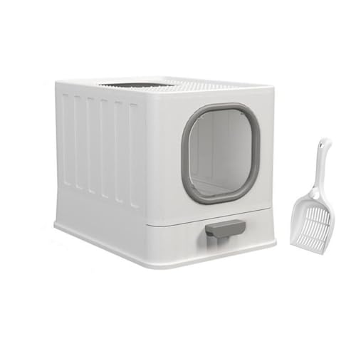 Katzentoilette, Geschlossene Katzentoilette mit Tür und Schaufel, großer Einstieg von Oben, Spritzschutz Katzentoilette(Gray) von birene