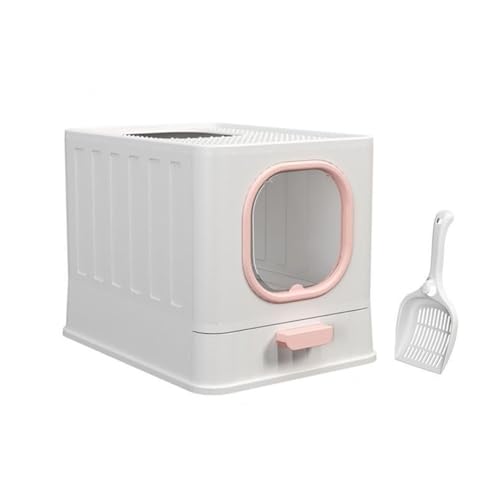 Katzentoilette, Geschlossene Katzentoilette mit Tür und Schaufel, großer Einstieg von Oben, Spritzschutz Katzentoilette(Pink) von birene