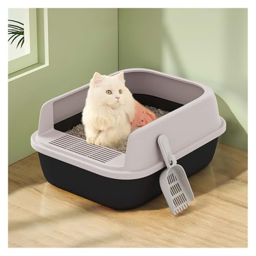 Katzentoilette, Halboffene Katzentoilette mit hohen Seitenwänden, Spritzschutz und leicht zu reinigen Katzentoilette(Black,L) von birene