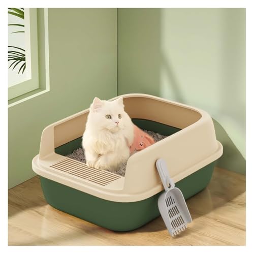 Katzentoilette, Halboffene Katzentoilette mit hohen Seitenwänden, Spritzschutz und leicht zu reinigen Katzentoilette(Green,L) von birene