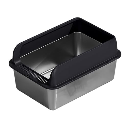 Katzentoilette, Katzentoilette aus Edelstahl, groß, aus Metall, antihaftbeschichtet, for Katzen und Kaninchen Katzentoilette(Black) von birene