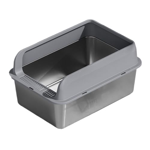 Katzentoilette, Katzentoilette aus Edelstahl, groß, aus Metall, antihaftbeschichtet, for Katzen und Kaninchen Katzentoilette(Dark Grey) von birene