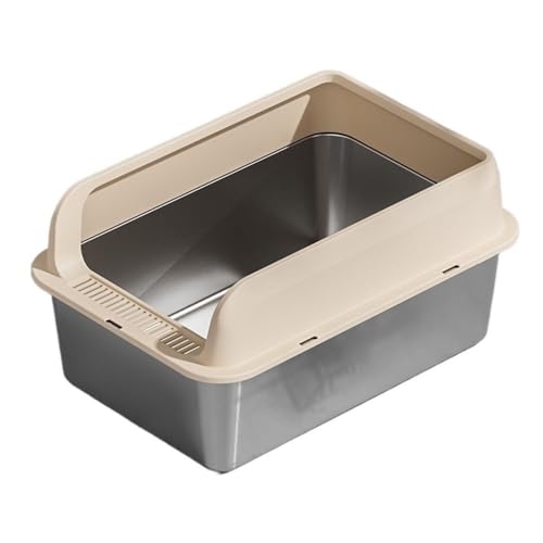 Katzentoilette, Katzentoilette aus Edelstahl, groß, aus Metall, antihaftbeschichtet, for Katzen und Kaninchen Katzentoilette(Khaki) von birene