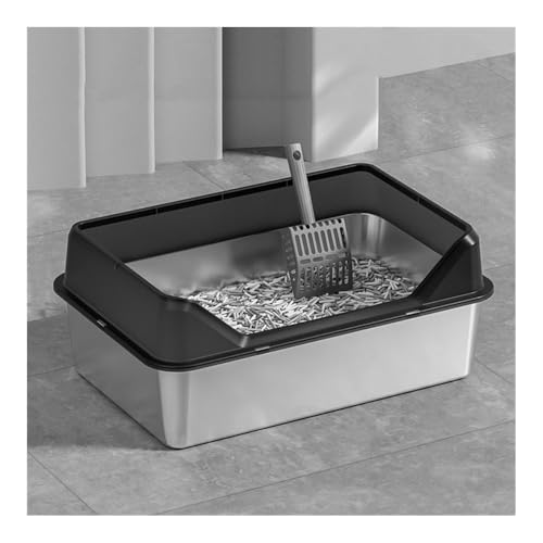 Katzentoilette, Katzentoilette aus Edelstahl for Kätzchen und Kaninchen, leicht zu reinigende Metallwanne Katzentoilette(Black) von birene