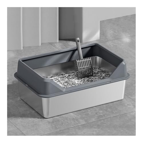 Katzentoilette, Katzentoilette aus Edelstahl for Kätzchen und Kaninchen, leicht zu reinigende Metallwanne Katzentoilette(Dark Grey) von birene