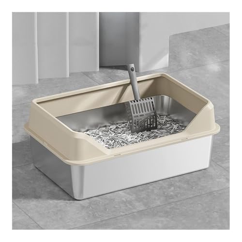 Katzentoilette, Katzentoilette aus Edelstahl for Kätzchen und Kaninchen, leicht zu reinigende Metallwanne Katzentoilette(Khaki) von birene