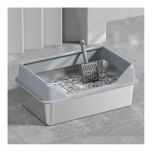 Katzentoilette, Katzentoilette aus Edelstahl for Kätzchen und Kaninchen, leicht zu reinigende Metallwanne Katzentoilette(Light Grey) von birene
