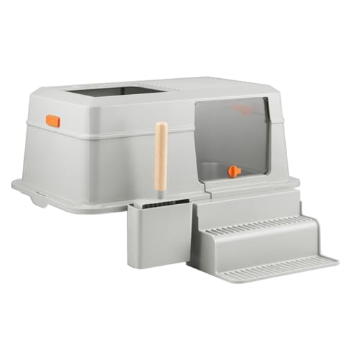 Katzentoilette, Katzentoilette aus Edelstahl mit Deckel, Eingang vorne und Ausgang Oben, leicht zu reinigen mit Schaufel und Leiter Katzentoilette(Gray) von birene