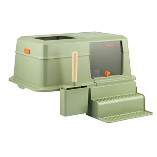 Katzentoilette, Katzentoilette aus Edelstahl mit Deckel, Eingang vorne und Ausgang Oben, leicht zu reinigen mit Schaufel und Leiter Katzentoilette(Green) von birene