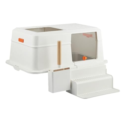 Katzentoilette, Katzentoilette aus Edelstahl mit Deckel, Eingang vorne und Ausgang Oben, leicht zu reinigen mit Schaufel und Leiter Katzentoilette(White) von birene