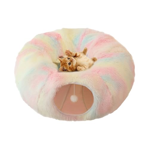 biteatey Donut-Katzenbett-Tunnel - Donut Waschbares Katzentunnelbett mit Plüschtier,Zusammenklappbares, kratzfestes Tunnelrohr, rundes Katzenspielzeug für Frettchen, Katzen, Welpen, Kätzchen von biteatey