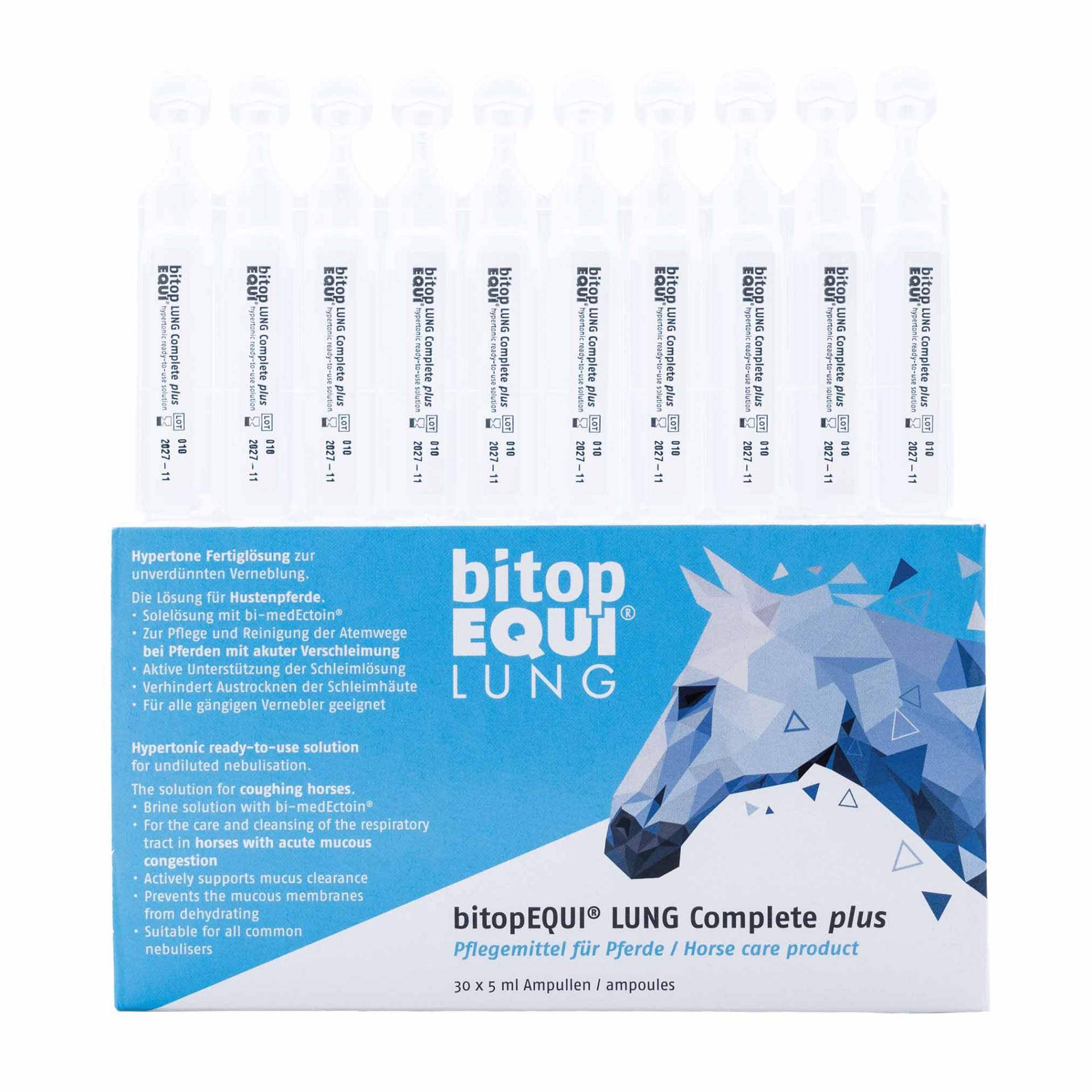 bitopEQUI Lung Complete plus 30 x 5 ml Hypertone Fertiglösung für stark verschleimte Pferde bitopEQUI Lung Complete plus 30 x 5 ml Hypertone Fertiglösung für stark verschleimte Pferde von bitopEQUI