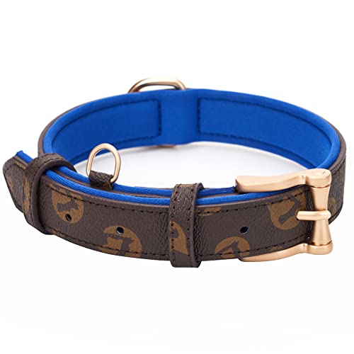 blu&ben Hundehalsband aus Leder, weich & langlebig, stark, wasserdicht, verstellbar, für kleine und große Hunde, Blau L von blu&ben