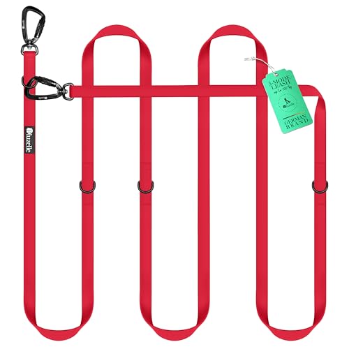 BLUZELLE Wasserfeste Hundeleine 3m, Wetterfestes PVC & 2 Starke 360° Aluminium Karabiner-Haken, Verstellbare Doppelleine für 2 Hunde, Freihand-Leine zum Umhängen, Schmutzabweisend, Farbe:Rot BLUZELLE Wasserfeste Hundeleine 3m, Wetterfestes PVC & 2 Starke 360° Aluminium Karabiner-Haken, Verstellbare Doppelleine für 2 Hunde, Freihand-Leine zum Umhängen, Schmutzabweisend, Farbe:Rot von bluzelle
