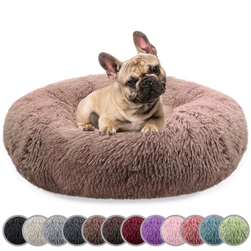 bluzelle Hundebett für Mittelgroße Hunde, 70cm Hundekissen Rund Donut Kissen Hundekorb Flauschig Plüsch, Ergonomisch Bezug Waschbar rutschfest Weich Kunstfell, Farbe:Khaki von bluzelle