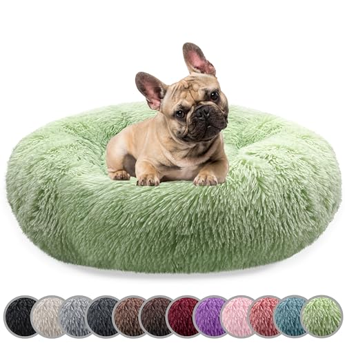 bluzelle Hundebett für Mittelgroße Hunde, 70cm Hundekissen Rund Donut Kissen Hundekorb Flauschig Plüsch, Ergonomisch Bezug Waschbar rutschfest Weich Kunstfell, Farbe:Mint-Grün von bluzelle