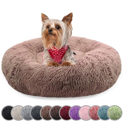 bluzelle Hundebett für kleine Hunde & Katzen, 50cm Hundekissen Rund Donut Kissen Hundekorb Plüsch, Katzenbett Flauschig Katzenkissen Waschbar rutschfest Weich, Farbe:Khaki von bluzelle