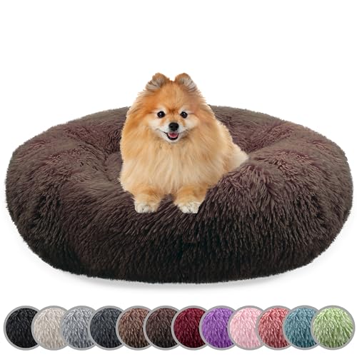 bluzelle Hundebett für kleine Hunde & Katzen, 60cm Hundekissen Rund Donut Kissen Hundekorb Plüsch, Katzenbett Flauschig Katzenkissen Waschbar rutschfest Weich, Farbe:Coffee von bluzelle