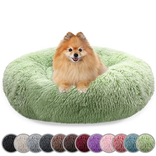 bluzelle Hundebett für kleine Hunde & Katzen, 60cm Hundekissen Rund Donut Kissen Hundekorb Plüsch, Katzenbett Flauschig Katzenkissen Waschbar rutschfest Weich, Farbe:Mint-Grün von bluzelle