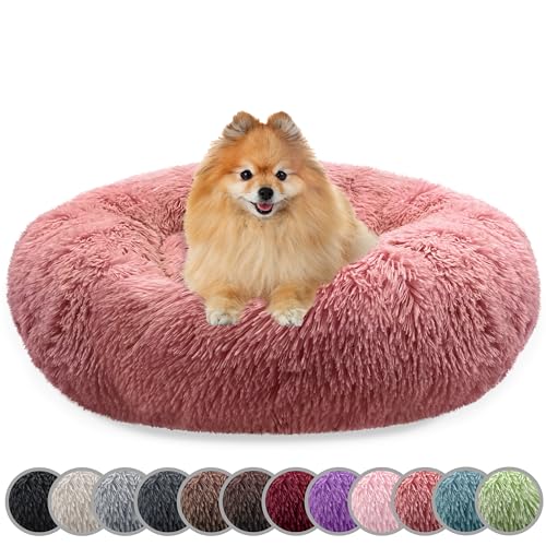 bluzelle Hundebett für kleine Hunde & Katzen, 60cm Hundekissen Rund Donut Kissen Hundekorb Plüsch, Katzenbett Flauschig Katzenkissen Waschbar rutschfest Weich, Farbe:Rosa von bluzelle