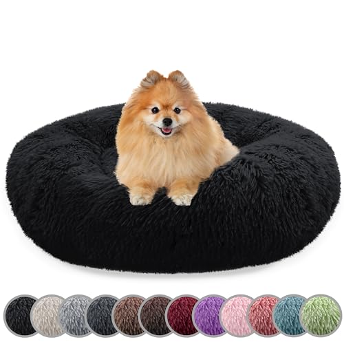 bluzelle Hundebett für kleine Hunde & Katzen, 60cm Hundekissen Rund Donut Kissen Hundekorb Plüsch, Katzenbett Flauschig Katzenkissen Waschbar rutschfest Weich, Farbe:Schwarz von bluzelle