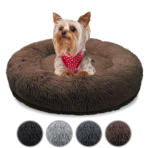 bluzelle Orthopädisches Hundebett für Kleine Hunde & Katzen, 50cm Donut Kissen Waschbar Rund Memory Foam Hundekorb Katzenbett Flauschig Hundekissen Katzenkissen, Farbe:Coffee von bluzelle