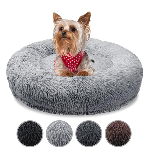 bluzelle Orthopädisches Hundebett für Kleine Hunde & Katzen, 50cm Donut Kissen Waschbar Rund Memory Foam Hundekorb Katzenbett Flauschig Hundekissen Katzenkissen, Farbe:Hellgrau von bluzelle