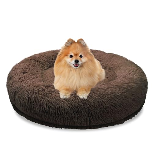 bluzelle Orthopädisches Hundebett für Kleine Hunde & Katzen, 60cm Donut Kissen Waschbar Rund Memory Foam Hundekorb Katzenbett Flauschig Hundekissen Katzenkissen, Farbe:Coffee von bluzelle