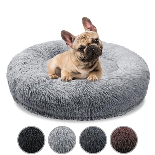 bluzelle Orthopädisches Hundebett für Mittelgroße Hunde, 70cm Donut Kissen Waschbar Memory Foam Rund, Hundekorb Hundekissen Flauschig Plüsch Kunstfell Weich, Farbe:Hellgrau von bluzelle