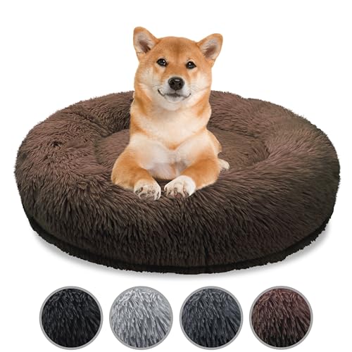 bluzelle Orthopädisches Hundebett für Mittelgroße Hunde, 80cm Donut Kissen Waschbar Memory Foam Rund, Hundekorb Hundekissen Flauschig Plüsch Kunstfell Weich, Farbe:Coffee von bluzelle