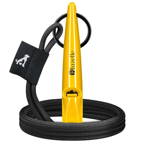 bluzelle Recall 5800 Profi Hundepfeife mit Band für Hundetraining, Pfeife aus BPA-freiem Kunststoff, Einstellbares Umhängeband aus Polyester, Genormte Frequenz 5800Hz, Hund Rückruf, Farbe:Gelb von bluzelle