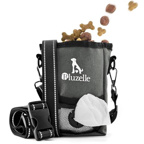 bluzelle SnackKeeper Multifunktion, Leckerlibeutel Magnetverschluss, Futtertasche 650ml Trockenfutter, Snackbeutel mit Hundekotbeutelspender, Hüft- Gürteltasche für Hundetraining, Farbe:Grau von bluzelle
