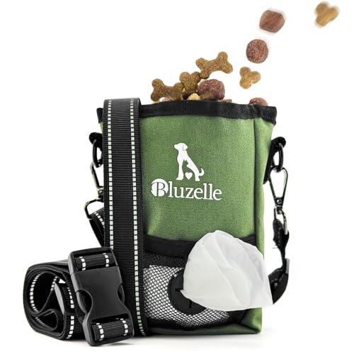 bluzelle SnackKeeper Multifunktion, Leckerlibeutel Magnetverschluss, Futtertasche 650ml Trockenfutter, Snackbeutel mit Hundekotbeutelspender, Hüft- Gürteltasche für Hundetraining, Farbe:Oliv Grün von bluzelle