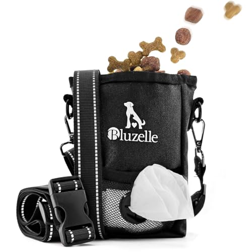 bluzelle SnackKeeper Multifunktion, Leckerlibeutel Magnetverschluss, Futtertasche 650ml Trockenfutter, Snackbeutel mit Hundekotbeutelspender, Hüft- Gürteltasche für Hundetraining, Farbe:Schwarz von bluzelle