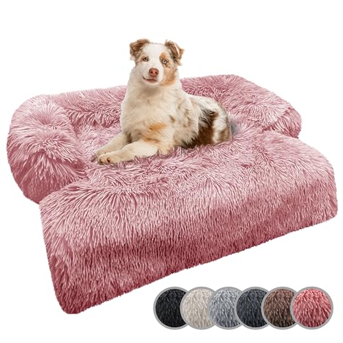 bluzelle Sofaschutz Hundebett für große Hunde, Hundedecke für Couch Sofa Cover, Plüsch-Fell Hundesofa Schutzdecke Hundematte rutschfest Wasserdicht Waschbar Abnehmbarer Bezug, Farbe:Rosa von bluzelle