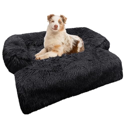 bluzelle Sofaschutz Hundebett für große Hunde, Hundedecke für Couch Sofa Cover, Plüsch-Fell Hundesofa Schutzdecke Hundematte rutschfest Wasserdicht Waschbar Abnehmbarer Bezug, Farbe:Schwarz von bluzelle