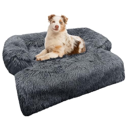 bluzelle Sofaschutz Hundebett für kleine & mittelgroße Hunde, Hundedecke für Couch Sofa Cover, Plüsch Hundesofa Schutzdecke rutschfest Wasserdicht Waschbar Abnehmbarer Bezug, Farbe:Dunkel-Grau von bluzelle