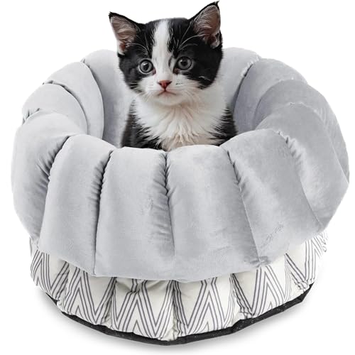 bo&flash Flauschiges Katzenbett Los Angeles – Trendiger Katzen Schlafplatz Waschbar und ohne Schadstoffe – Rundes Design Haustierbett mit hochwertigem Flanellbezug – 45 x 23 cm – Ruby von bo&flash