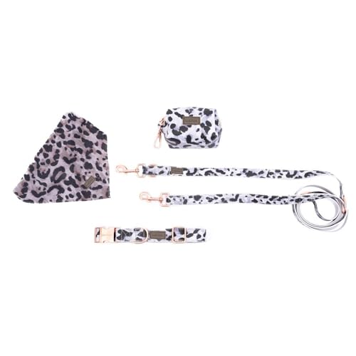 bo&flash Hundeleinen Set Charleston für mittelgroße Hunde – Bequemes Hundehalsband mit 2,5 m Leine – 4 tlgs. Set aus veganem Leder mit verstellbarem Halsband und charmantem Halstuch – Claudelle – M von bo&flash