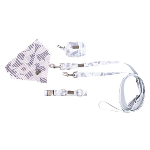 bo&flash Hundeleinen Set Charleston für mittelgroße Hunde – Bequemes Hundehalsband mit 2,5 m Leine – 4 tlgs. Set aus veganem Leder mit verstellbarem Halsband und charmantem Halstuch – Peter – M von bo&flash