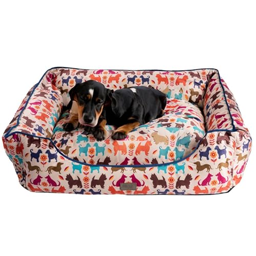 bo&flash Kuscheliges Hundebett Groß – Trendiges Hundekörbchen Austin – Hundesofa Gelenkschonend und Waschbar für Kleine Hunde – M 60 X 70 X 23 cm – Quadratisch mit Rand – Marielle Dog von bo&flash