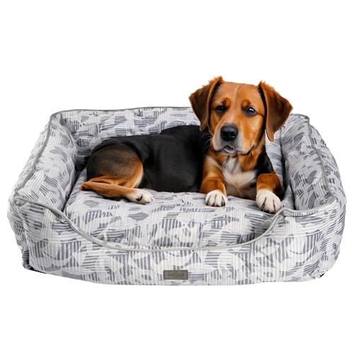 bo&flash Kuscheliges Hundebett Groß – Trendiges Hundekörbchen Austin – Hundesofa Gelenkschonend und Waschbar für Mitttelgroße Hunde – L 70 X 90 X 25 cm – Quadratisch mit Rand – Peter von bo&flash