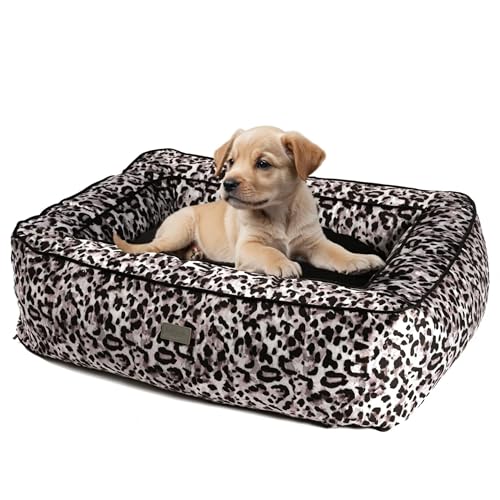 bo&flash Kuscheliges Hundebett Groß – Trendiges Hundekörbchen Boise – Hundesofa Gelenkschonend und Waschbar für Kleine Hunde – L 70 X 90 X 25 cm – Quadratisch mit Rand – Claudelle von bo&flash