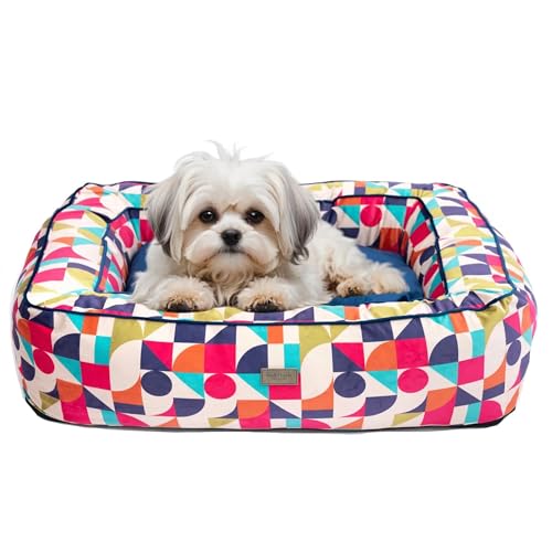 bo&flash Kuscheliges Hundebett Groß – Trendiges Hundekörbchen Boise – Hundesofa Gelenkschonend und Waschbar für Kleine Hunde – L 70 X 90 X 25 cm – Quadratisch mit Rand – Michaela von bo&flash