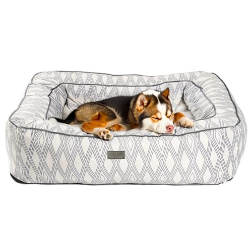 bo&flash Kuscheliges Hundebett Groß – Trendiges Hundekörbchen Boise – Hundesofa Gelenkschonend und Waschbar für Kleine Hunde – L 70 X 90 X 25 cm – Quadratisch mit Rand – Ruby von bo&flash