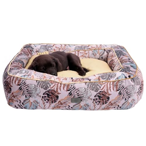 bo&flash Kuscheliges Hundebett Groß – Trendiges Hundekörbchen Boise – Hundesofa Gelenkschonend und Waschbar für Kleine Hunde – M 60 X 70 X 20 cm – Quadratisch mit Rand – Erdem von bo&flash