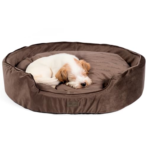 bo&flash Kuscheliges Hundebett Groß – Trendiges Hundekörbchen San Diego – Waschbar und ohne Schadstoffe – Hundesofa Gelenkschonend für Große Hunde – XL 90 X 110 X 21 cm – Taupe Rund von bo&flash