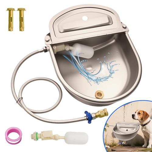 Boajf Automatischer Hundewasserspender 3 Gallonen, mit Drainagesystem & Auto Refill, 304 Edelstahl Bewässerung, Inklusive Ablassventil, 2 Schwimmerventil, Schlauch-Schnellanschluss, für Vieh, Huhn von boajf