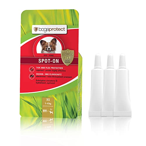 bogaprotect SPOT ON Hund - Floh und Zeckenschutz für Hunde - 1-4 kg - Zeckenmittel für Hunde - Natürlicher Zeckenschutz für Hunde - UBO0350 - Vorrat für 12 Wochen von bogaprotect